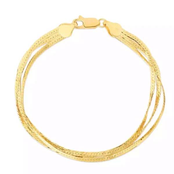 14k Yellow Gold Three Strand Herringbone Chain Bracelet (1.80 mm) - Image 2